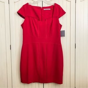 Andrew Marc Red Sheath Dress Form Fitting Cap Sleeves Square Neck Size 14P NWT